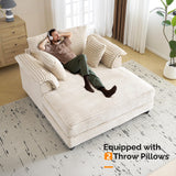 VINGLI 56" Oversized Chaise Lounge Chair, Beige Comfy Corduroy Chaise Sofa Recliner Bed Upholstered Sleeper Couch Bed with Throw Pillows and Armrests for Living Room, Movie Room, Bedroom VINGLI