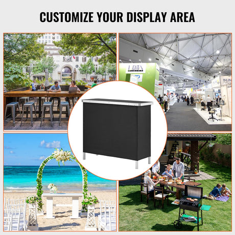 VEVOR Folding Portable Bar Table, Tradeshow Podium Table for Indoor, Outdoor, Party, Picnic, Exhibition, Includes Carrying Case, Storage Shelf and Black Skirt, 38.39" x 15.16" x 34.25" VEVOR