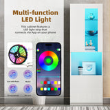 LUMISOL High Gloss Cabinet with LED Light, 67" Tall Pantry with Acrylic Door, Modern Bookcase Display with Open Tempered Glass Shelves for Home Office Living Room Study Room, White LUMISOL