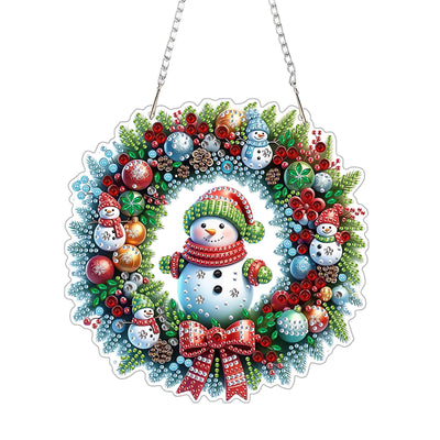 EIBEILI Christmas Wreath Hanging Diamond Art Painting Kits for Adults Beginners, 5D Special Shape Diamond Art Kits Snowman, Crystal Gem Painting Arts and Crafts for Double-Sided