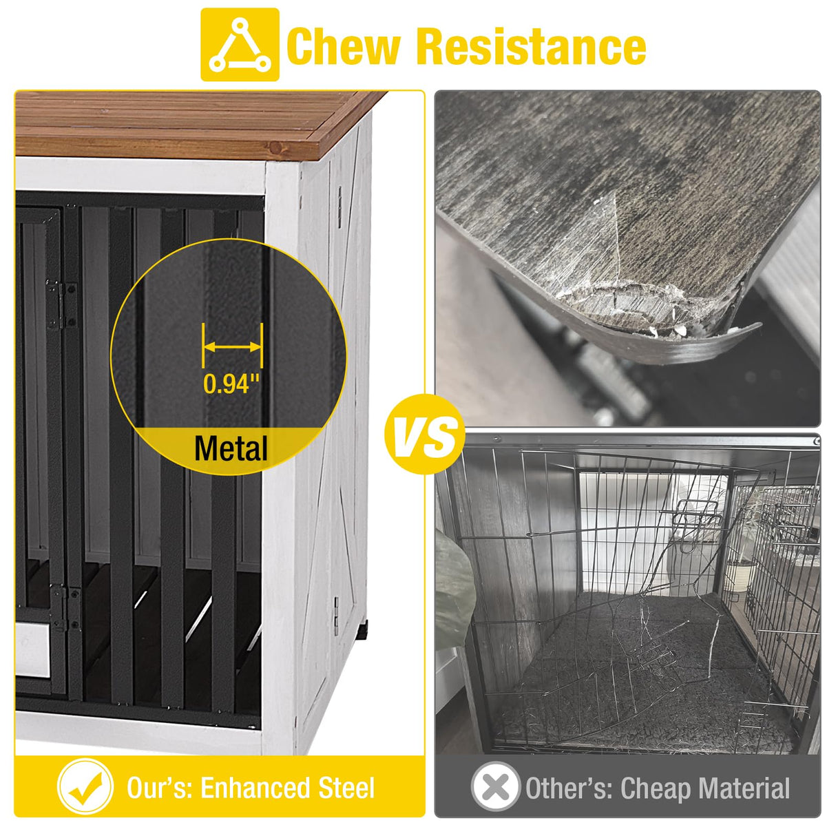 Aivituvin Dog Crate Furniture Foldable Side End Table Expandable Solid Wood Dog Kennel with 360° Rotatable Dog Bowls Indoor Cage, No Assembly Needed (Right Door) Aivituvin