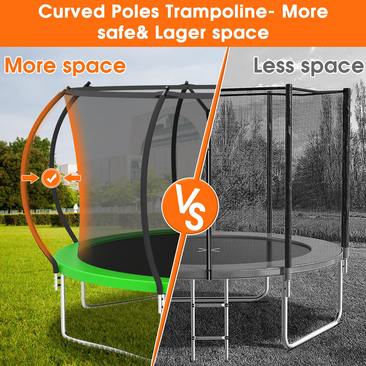 KOFUN 1500LBS 10 12 14 16 FT Tranpoline for Kids and Adults,【Curved Poles Larger Room】 Tranpolines Outdoor with Net, Ladder, Basketball Hoop, ASTM Approval- Easy to Assemble Recreational Tranpoline KOFUN