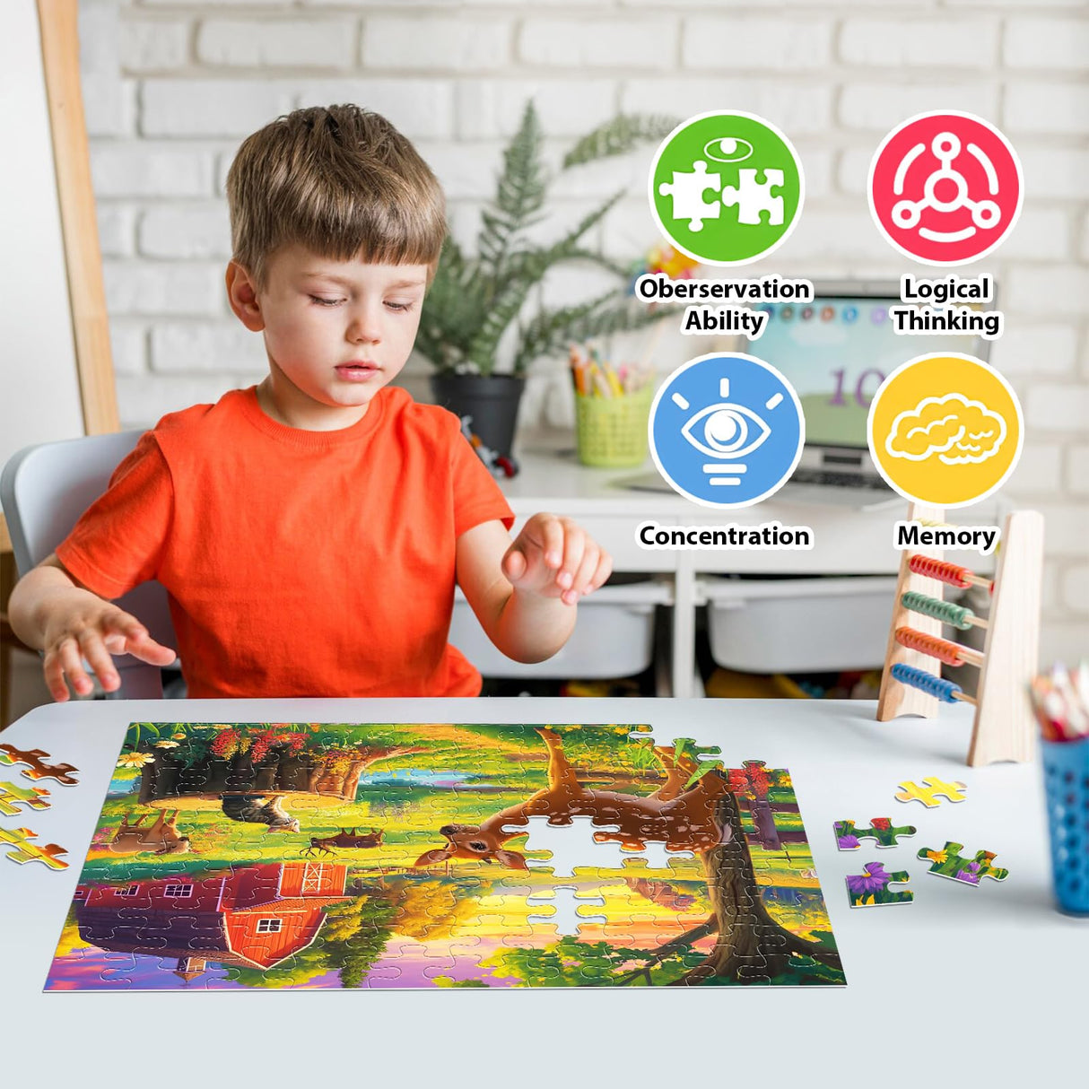 100 Pieces Jigsaw Puzzles for Kids - Deer Cat Farm Puzzles for Kids Ages 4-6 6-8 8-10 10-12 Kids Learning Educational Puzzle Toys for Boys and Girls - Farm Kitten and Cow Biarek