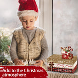 Culudea 4Pcs Christmas Hot Cocoa Table Decoration Farmhouse Holiday Tiered Tray Decor Rustic Merry Christmas Wooden Faux Book Stack Sign Winter Table Centerpiece for Home Office Shelf Mantel Decor Culudea