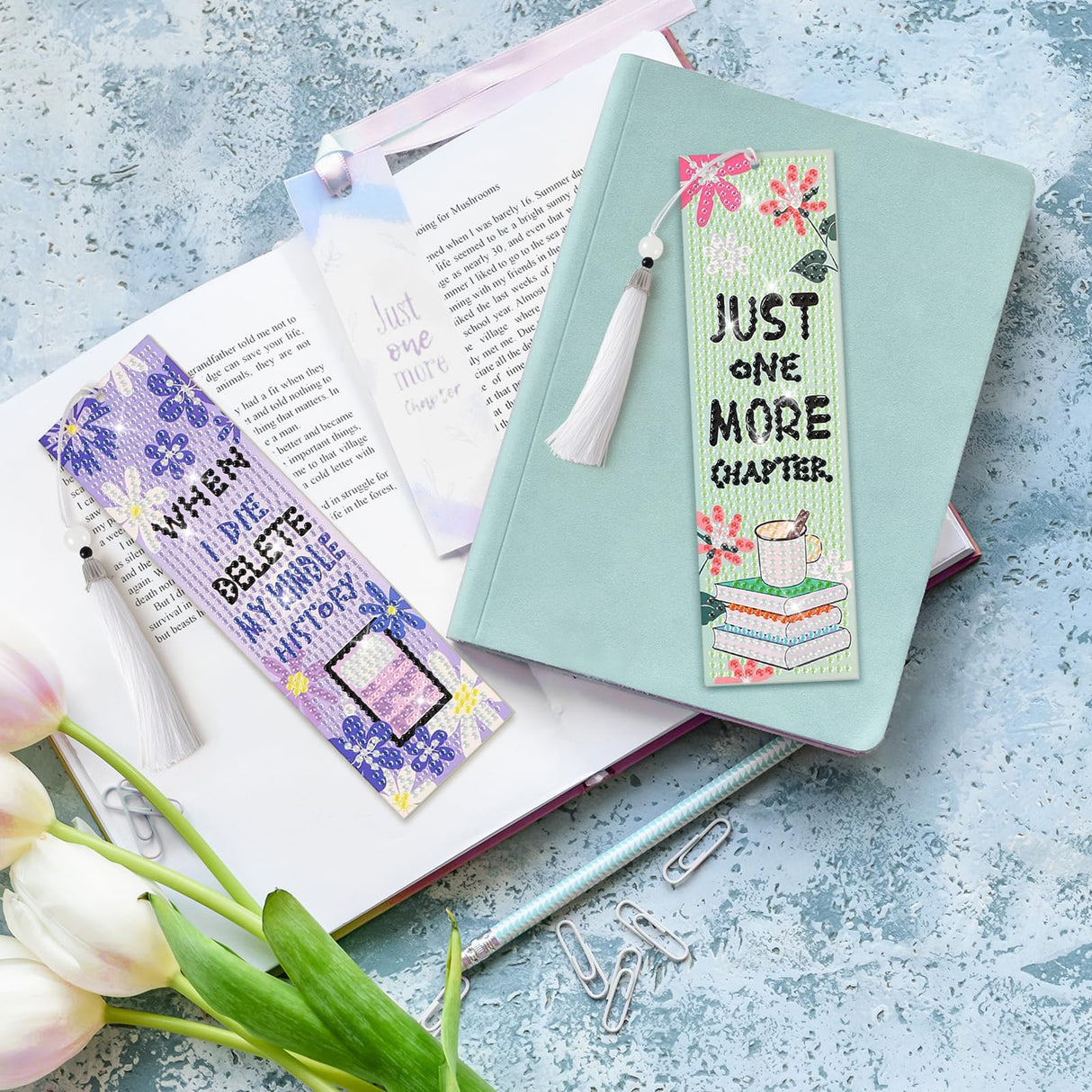 8 Pieces Book Lovers Diamond Art Bookmarks 5d Beaded Bookmark Acrylic Tassel Bookmark for DIY Making Beginners Kids Adults Arts Craft Supplies clothmile