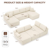 DURASPACE 126.2'' Modular Sectional Sofa, Convertible U Shaped Cloud Couch with Memory Foam, Corduroy Boneless Sectional Couches for Living Room, No Assembly Required (Beige) DURASPACE