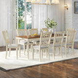 AMERLIFE 9-Piece Farmhouse Solid Wood Dining Table Set with 8 Upholstered Chairs, Roman Conical Legs, Seats up to 8, 79'' Dining Table & Chairs Set for Kitchen and Dining Room, Brown & White AMERLIFE