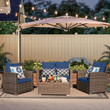 JOIVI Patio Furniture Set, 4 Piece Outdoor Patio Conversation Set, All-Weather PE Rattan Wicker Sectional Patio Sofa Set with Tempered Glass Coffee Table for Family Gatherings, Navy Blue JOIVI