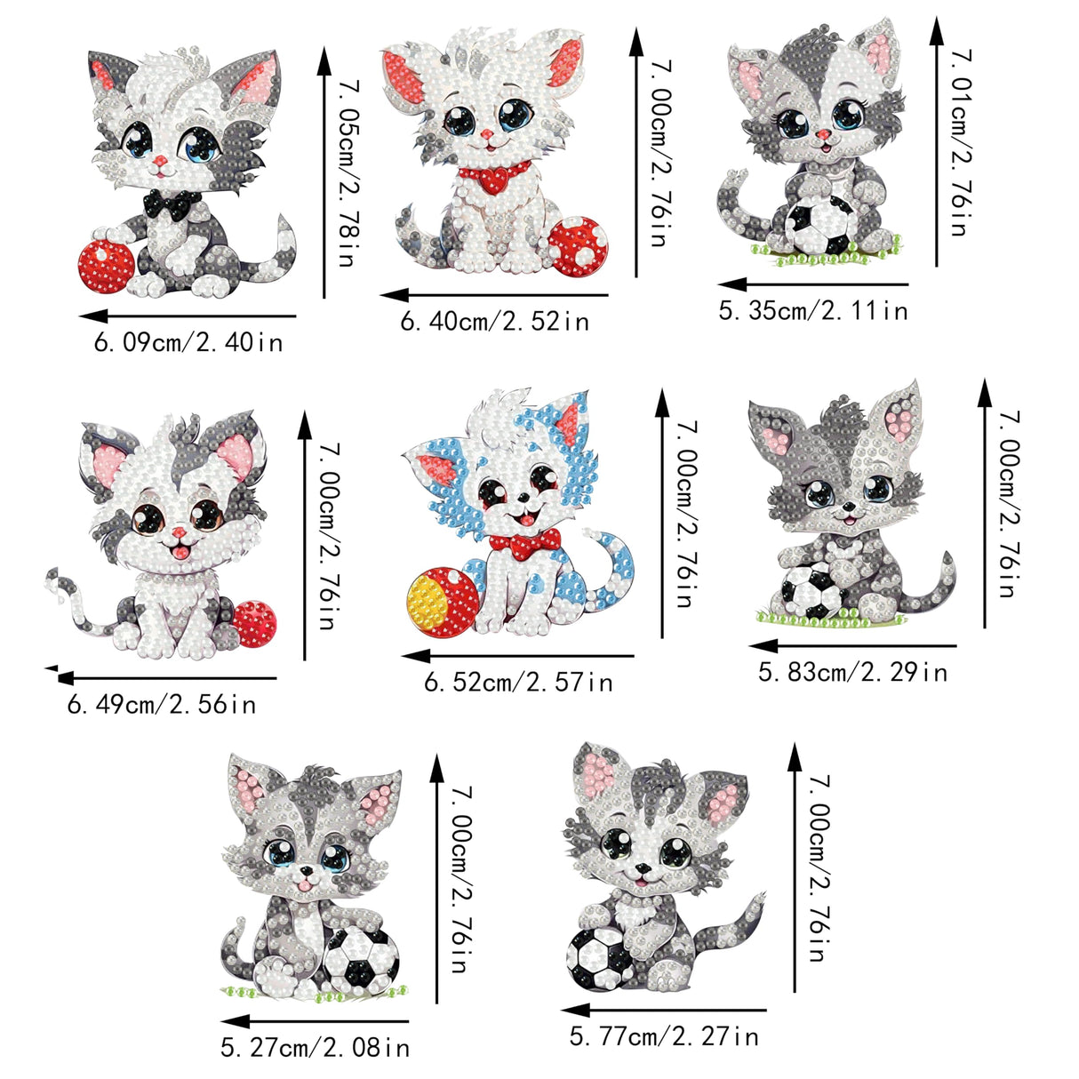 Masendp 8 Pieces Diamond Painting Keychain Animal Style Diamond Art Jewelry Double Sided 5D Diamond Painting Kit for Beginners Adult DIY Art Craft Gifts Home Decor (Football & Cat) Masendp