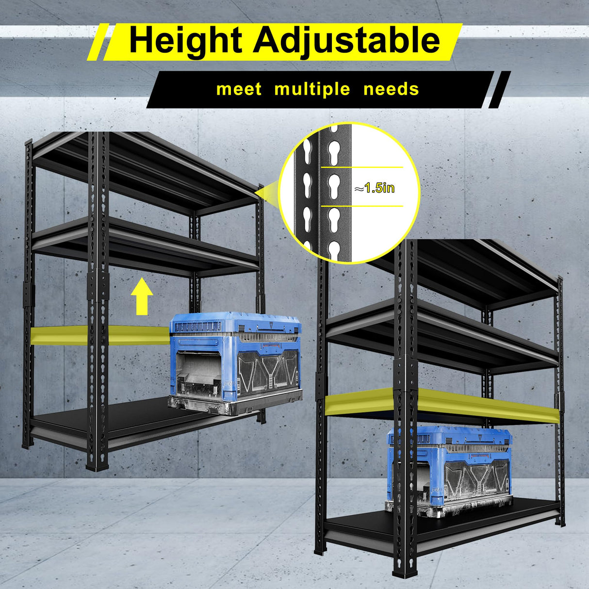 Huhaneon Garage Shelves Heavy Duty - 48''W 2,000Lbs Metal Adjustable Storage Shelving Rack Units for Warehouse Basement 48" W x 16" D x 72" H 4 Tier Black Huhaneon