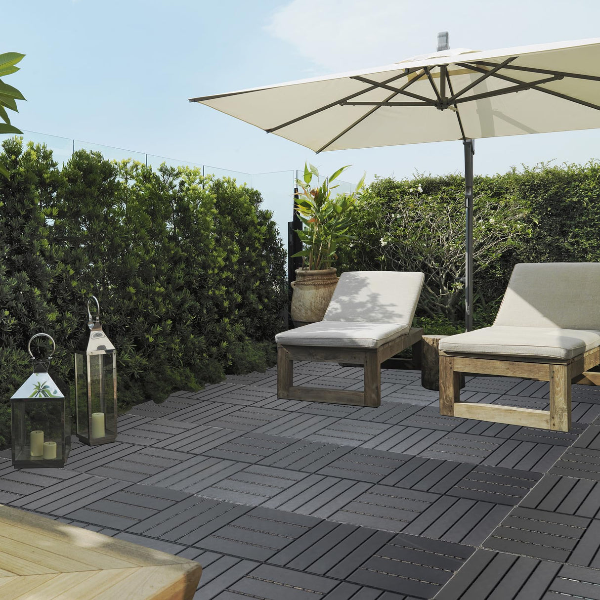 Dyna-Living 60 sq. ft Plastic Interlocking Deck Tiles, 60 Pack, 12"x12" Indoor Outdoor Waterproof Patio Floor Decking Tiles for Balcony, Backyard, Garden & Poolside, All Weather Use, Dark Grey Dyna-Living