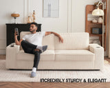 VanAcc Sofa, 89 inch Modern Sofa with USB Charging Ports & Cup Holders, Deep Seat Sofa Couch- Comfy Couch for Living Room (Beige Corduroy) VanAcc