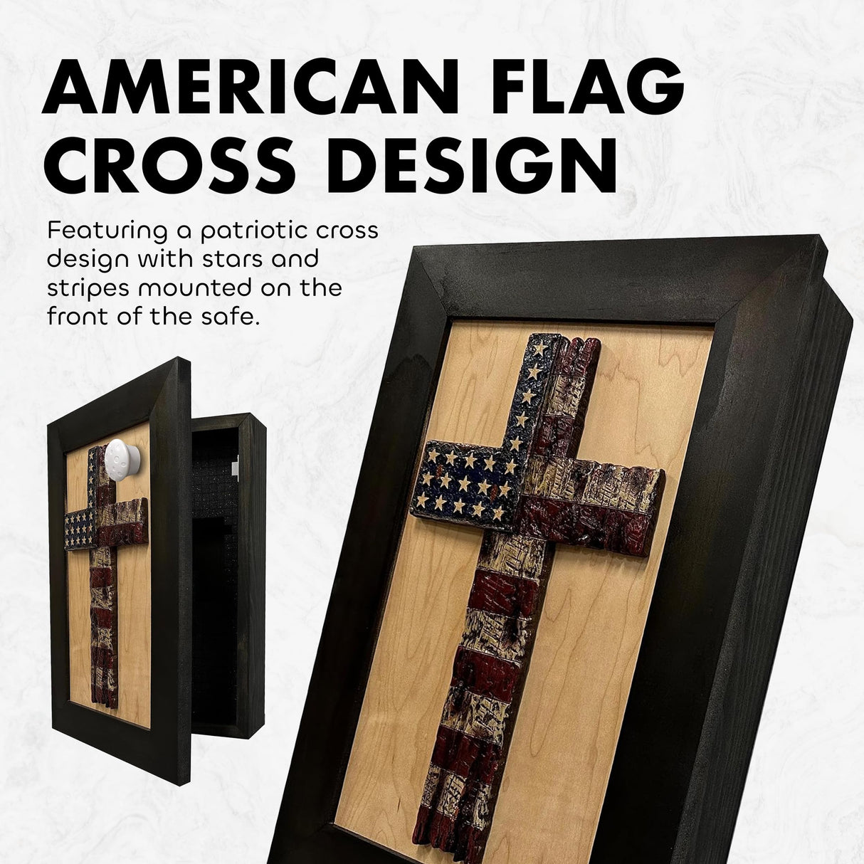 American Flag Cross Hidden Gun Shelf - Handcrafted Wall Mounted Gun Safe - Quick Access Concealment Shelf for Handguns - Hidden Gun Storage Wall Decor with Magnetic Lock By Bellewood Designs Bellewood Designs
