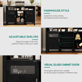 YITAHOME 55'' Farmhouse Buffet Cabinet with Storage, Large Sideboard Cabinet with 2 Doors & Open Storage, Versatile Coffee Bar Table for Kitchen & Living Room (Black) YITAHOME