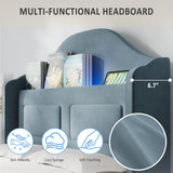 GarveeHome Upholstered Twin Bed Frame with LED Lights, Velvet Platform Bed Frame with Wing Back Storage Headboard, Wood Slats Support, No Box Spring Needed, Easy Assembly, Blue GarveeHome