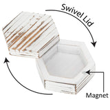 MyGift 3 Inch White Washed Solid Wood Wedding Ring Box, Hexagon Shape Trinket Box and Ring Holder, Small Jewelry Gift Box MyGift