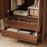 MAISONARIA Wardrobe with 2 Doors and 2 Drawers, 70.9”H Modern Walnut Bedroom Armoire Closet with Hidden Handles, Freestanding Wooden Storage Cabinet for Clothes and Essentials MAISONARIA