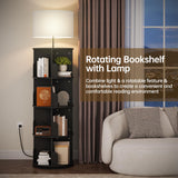 iabifo Rotating 4-Tier Bookshelf with Adjustable Light, 360° Spinning Bookcase Tower, Tall Floor Standing Book Shelf for Bedroom, Living Room, Office, Black iabifo