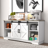 Panana Bar Cabinet with Barn 2 Sliding Doors Buffet Farmhouse Storage Cabinet TV Stand (White Body Natural Top) Panana