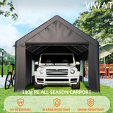 VIWAT Carport 12x20 FT Heavy Duty Carport Canopy with Enhanced Base & Side-Opening Door, Portable Garage for Pickup, Boats, Car and Truck, Black VIWAT