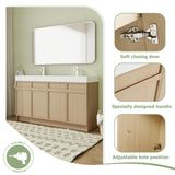 Calieton 60 Inch Freestanding Vanity, 60" Bathroom Vanity with Sink, Double Sink Floor Stand Vanity Combo, Modern Brown Bathroom Vanity Set with 4 Doors and White Basin Sink Calieton