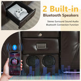 URRED Wall Hugger Loveseat Recliner Sofa with Flip Console, Power Reclining Loveseat RV Couch with LED Lights, Bluetooth, USB Ports, Outlets, Cup Holders, Side Pockets, Faux Leather, Dark Brown URRED