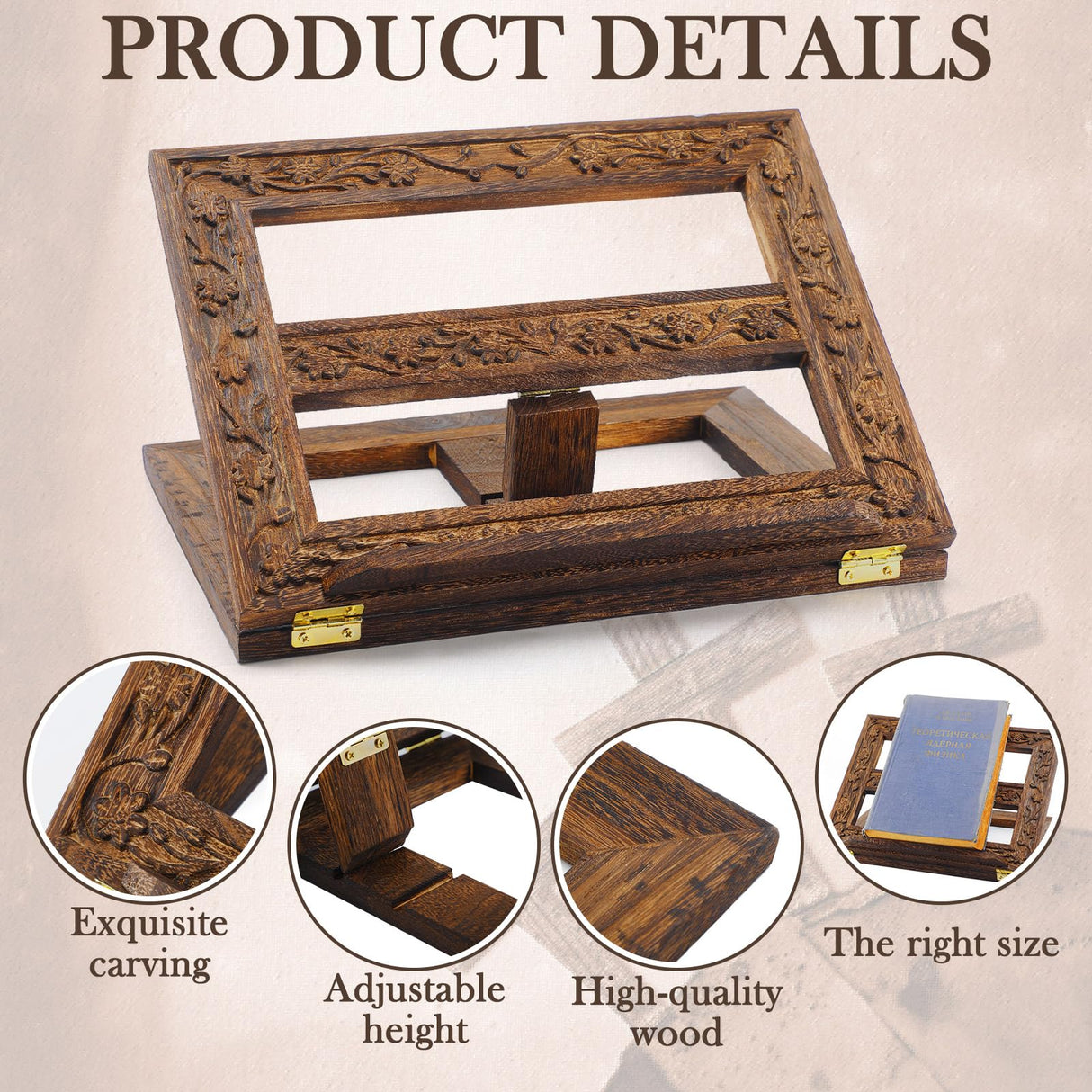 Adjustable Wooden Bible Stand Carved Bible Holder Missal Stand Book Display for Reading Folding Religious Prayer Wooden Holy Book Holder 12.99 x 10.04 Inches DoubleFill