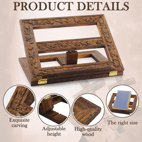 Adjustable Wooden Bible Stand Carved Bible Holder Missal Stand Book Display for Reading Folding Religious Prayer Wooden Holy Book Holder 12.99 x 10.04 Inches DoubleFill