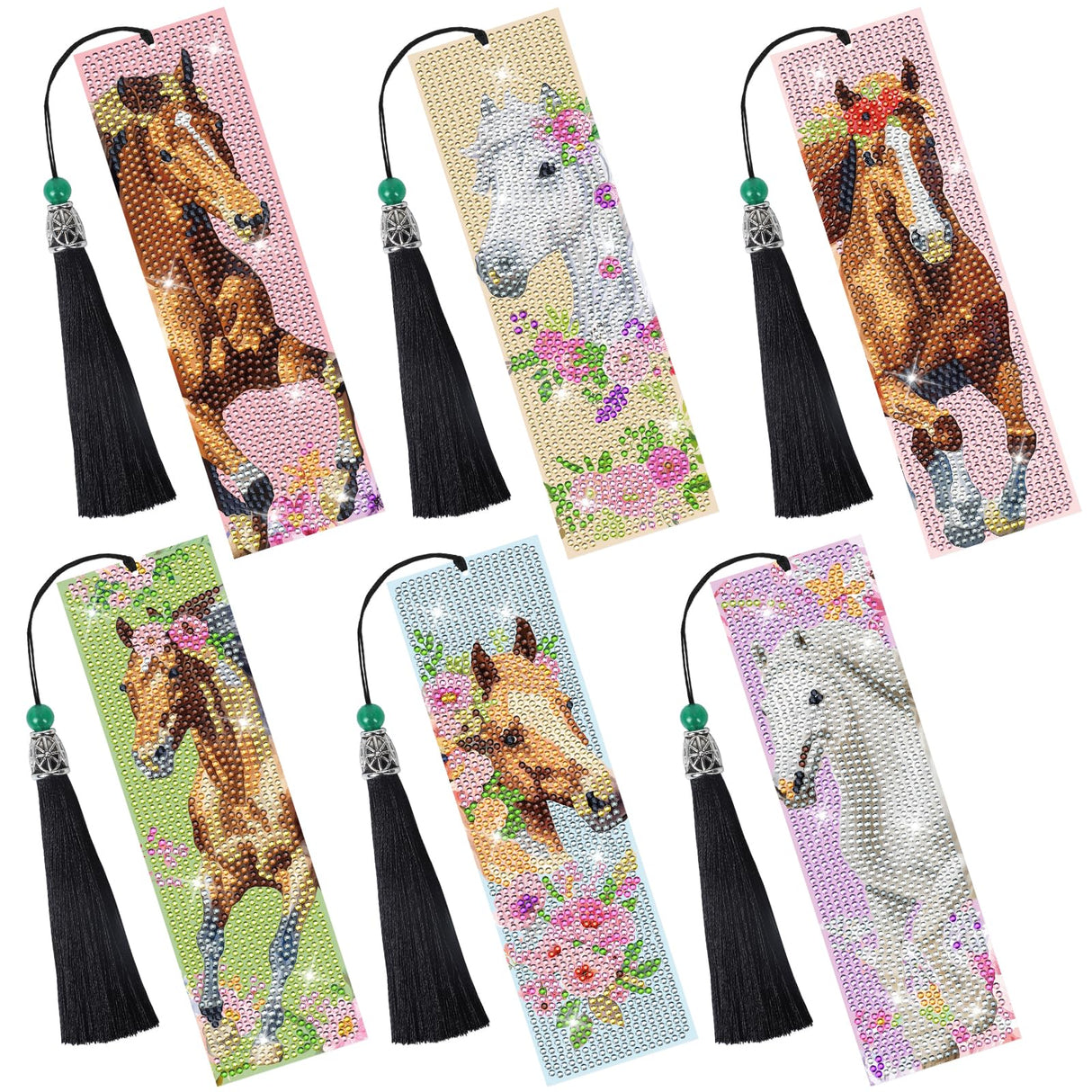 Sitsink Diamond Horse Art Kits - 6 Pc Diamond Painting Bookmarks with Tassels, Acrylic Book Markers for Adults, Horse Lover Gifts Sitsink
