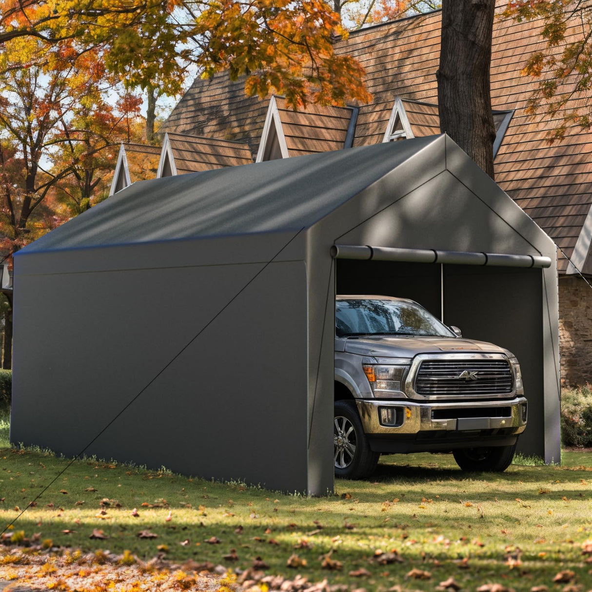 Carport, 10x20ft Heavy Duty Car Port, Portable Garage with Removable Sidewalls & Doors, Car Canopy with All-Season Tarp for Car Boat Truck Party (SGrey) TANGJEAMER