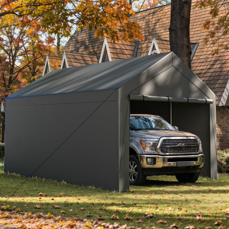Carport, 10x20ft Heavy Duty Car Port, Portable Garage with Removable Sidewalls & Doors, Car Canopy with All-Season Tarp for Car Boat Truck Party (SGrey) TANGJEAMER