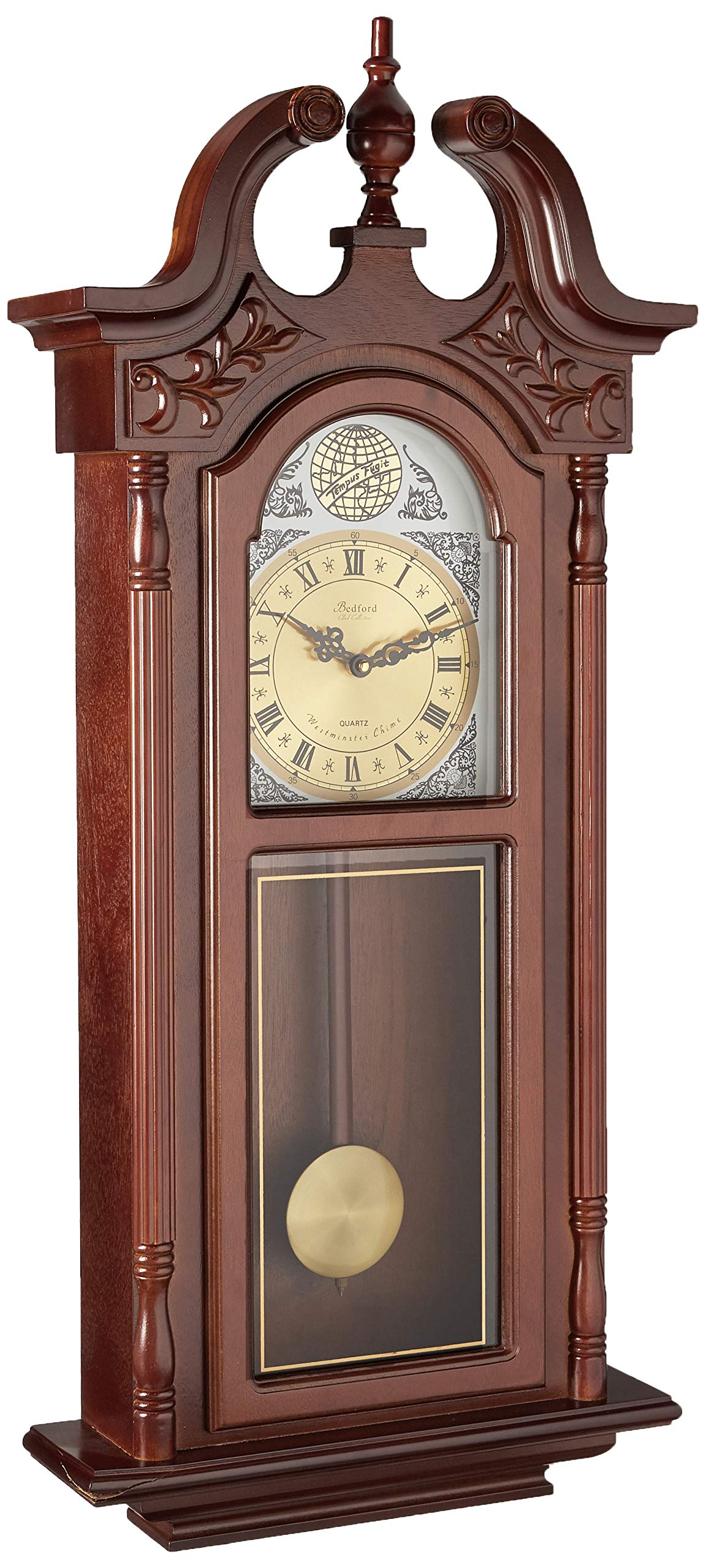 Bedford Clock Collection Grand Antique Chiming Wall Clock with Roman Numerals in a in a Cherry Oak Finish, 38" L Bedford Clock Collection