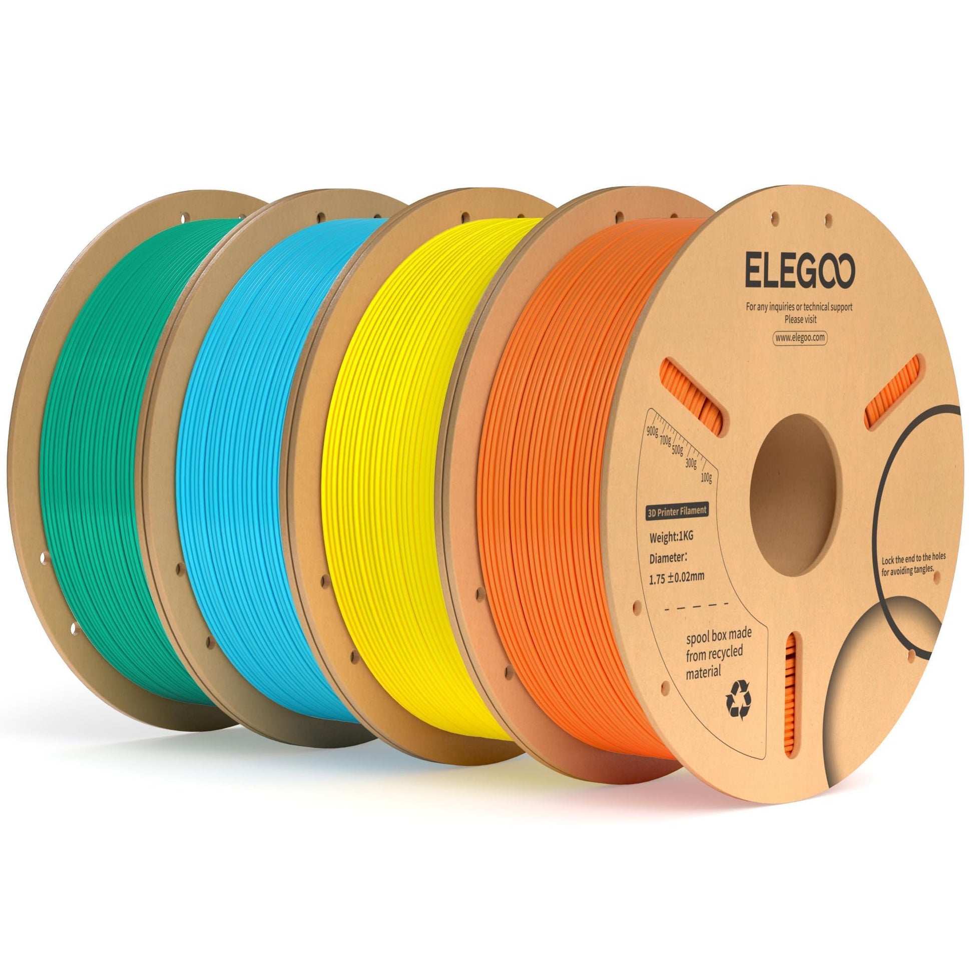 ELEGOO PLA Plus Filament 1.75mm Bundle 4KG, PLA+ Tough 3D Printer Filament Dimensional Accuracy +/- 0.02mm, 4 Pack 1kg Spool(Orange, Yellow, Sea Green, Sky Blue) - WoodArtSupply