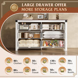 WLIVE Farmhouse 6 Drawer Dresser for Bedroom, 53.07'' Wide Wood Dresser, White Dressers Storage Organizer with Double Rustic Handle, TV Stand for 60 inch TV, Chest of Drawers for Living Room, Hallway WLIVE