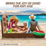 Yaheetech 53× 44.5in Wood Sand Box for Kids Ages 3-8, Sandboxes for Backyard Patio Garden Beach Outdoor Play Use, w/Fabric Liner Funnel Chutes Spinning Wheel & 2 Storage Compartments Yaheetech