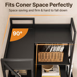 Gizoon 5 Tier Industrial Bookshelf, 65" H Reversible Corner Bookshelf, Bookcase, Freestanding Display Shelf, with 4 Hooks, a Storage Basket, Metal Frame, for Living Room, Kitchen, Office, Black Gizoon