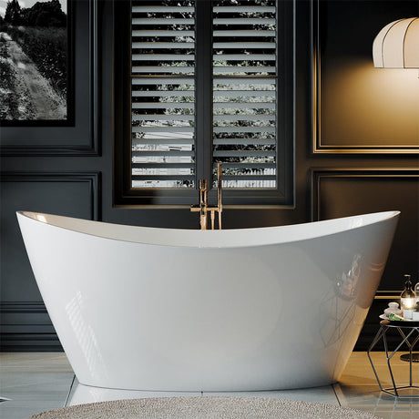 Empava 67" Acrylic Freestanding Bathtub Soaking SPA Tub Modern Stand Alone Bathtubs in White SA1518 Empava
