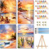 4 Pack Framed Paint by Numbers Kit for Adults Beginners-Beach Adult Paint by Number Kits on Canvas Framed, Sunset Landscape DIY Acrylic Oil Painting by Numbers for Adults for Gift Home Decor(8x12inch) Arttoplus