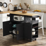 ASTRONAPE Rolling Mobile Kitchen Island Cart Bar, Island Table Storage with 5 Wheels, Rolling Kitchen Cabinet with Power Socket and Towel Rack (Black, Without Counter Top) ASTRONAPE