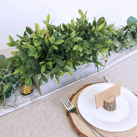 Artificial Eucalyptus Plant in Rustic Rectangular Wooden Planter Box Faux Potted Herb Plant Greenery Arrangement for Farmhouse Indoor Wedding Table Centerpiece Mantel Shelf Kitchen Decor Winlyn
