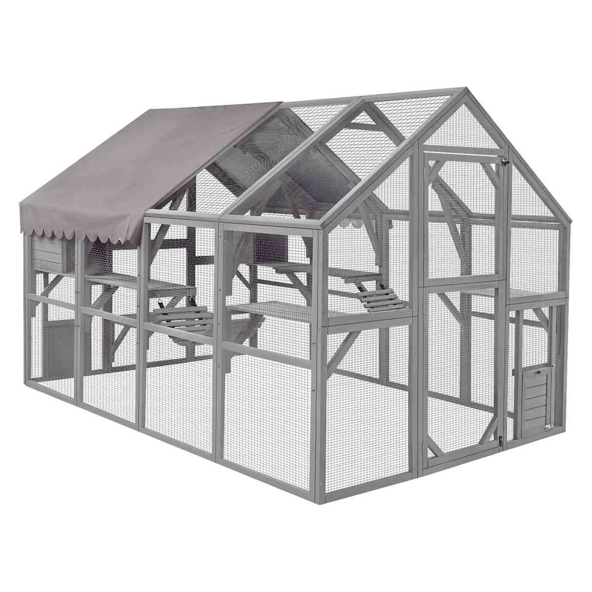 Endark Extra Large 110" Catio Outdoor Cat House Enclosure with Waterproof Cover, Multiple Platforms, Bridges, and Scratching Ramps for Safe and Fun Outdoor Exploration White Grey Endark