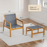 Greesum 4 Piece Furniture Outdoor Acacia Wood Chair with Ottoman for Porch, Balcony, Deck, Patio, Backyard, Gray Greesum