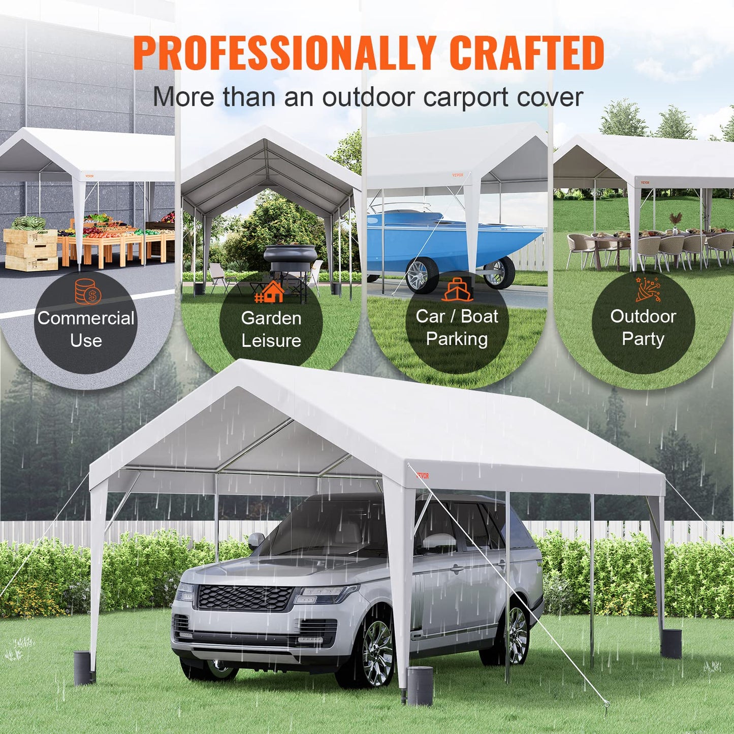 VEVOR Carport Car Canopy 10x20ft, Upgraded Heavy Duty Car Port Garage Boat Shelter Party Tent with 8 Reinforced Poles and 4 Weight Bags, UV Resistant Waterproof Tarp for SUV, Truck, Boat - WoodArtSupply