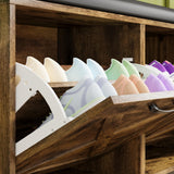 Maupvit Shoe Cabinet with 2 Flip Drawers & Coat Rack, Shoe Storage Bench with Seat Cushion for Entryway, 5 Large Sturdy Metal Hooks - with Locking Wall Parts, Farmhouse Brown Maupvit