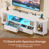 Rolanstar TV Stand for 65 70 inch TV, Entertainment Center with Power Outlet and LED, 2 Fabric Drawers TV Console with 2 Cabinet, Open Shelf, Sliding Door, Media Console for Bedroom/Living Room Rolanstar