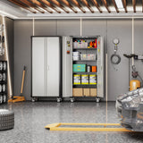 JAORD Garage Storage Cabinets with Wheels and Pegboard,Rolling Metal Storage Cabinets with 2 Locking Doors and 4 Adjustable Shelves for Garage, Home, Assembly Required JAORD