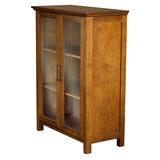 Teamson Home Avery Wooden Freestanding Floor Cabinet with 2 Adjustable Shelves 3 Storage Spaces 2 Glass Paneled Doors and 2 Antique Brass Knobs, Oiled Oak Teamson Home