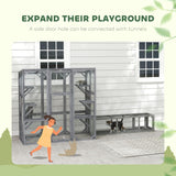 PawHut Catio Outdoor Cat Enclosure, Large Wooden Cat House with 6 Jumping Platforms, Weatherproof Roof, Outdoor Cat Cage Cat Shelter for 1-3 Cats, 59" x 28" x 60", Gray PawHut