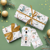 WRAPAHOLIC Kraft Christmas Wrapping Paper - Mini Roll - 17 Inch x 33 Feet - Cute Girl and Boy with Floral and Leaves Design for Christmas, Holiday, Party Celebration WRAPAHOLIC