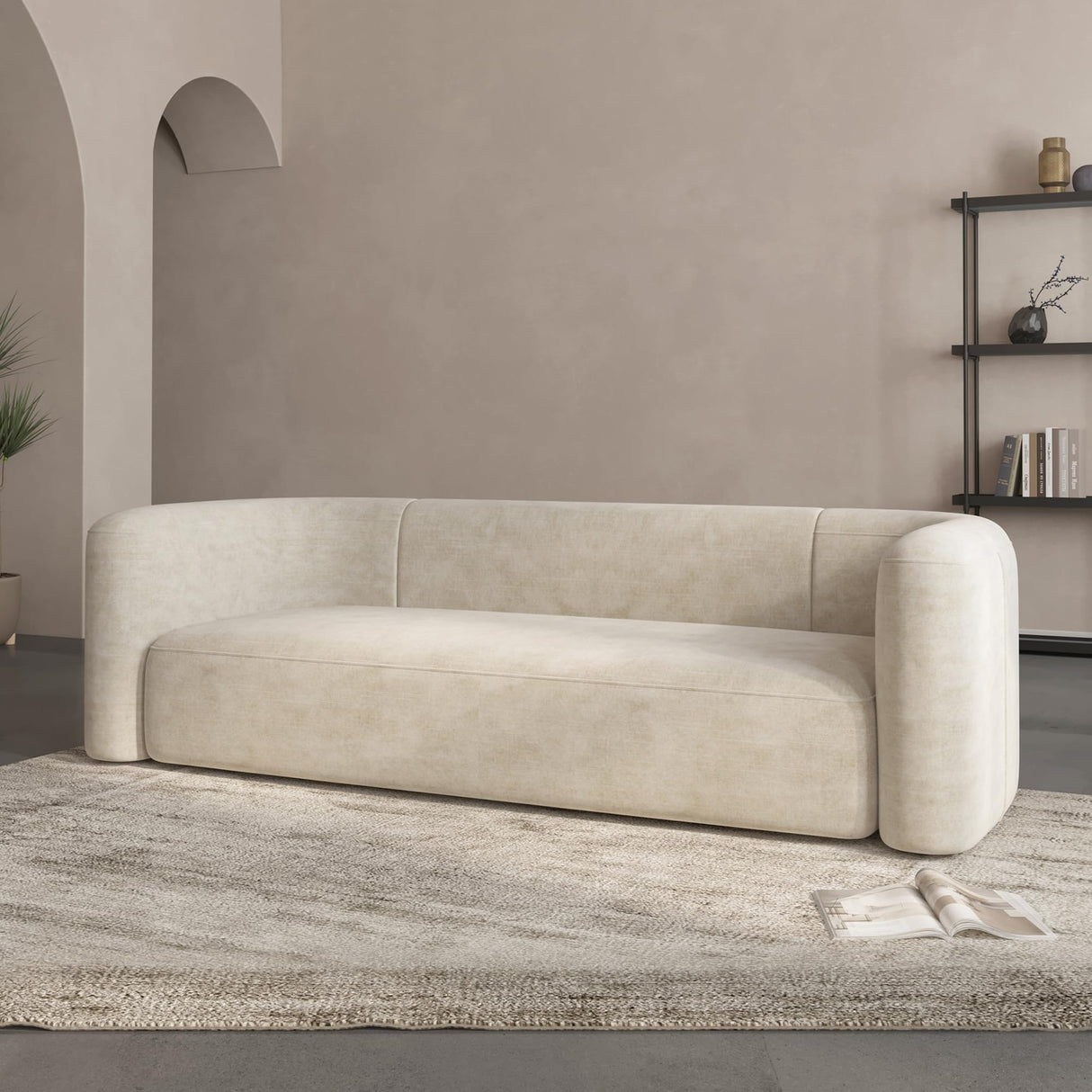 Acanva Luxury Modern Tight Curved Back Velvet Sofa, Minimalist Style Comfy Couch for Living Room Apartment, 3 Seater, Cream Acanva